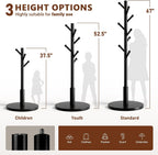 Coat Rack Freestanding Wooden Coat Tree Stand with 8 Round-tip Hooks, 3 Adjustable heights Coat Hat Rack for Entryway,Bedroom,Hallway,Office (Black)