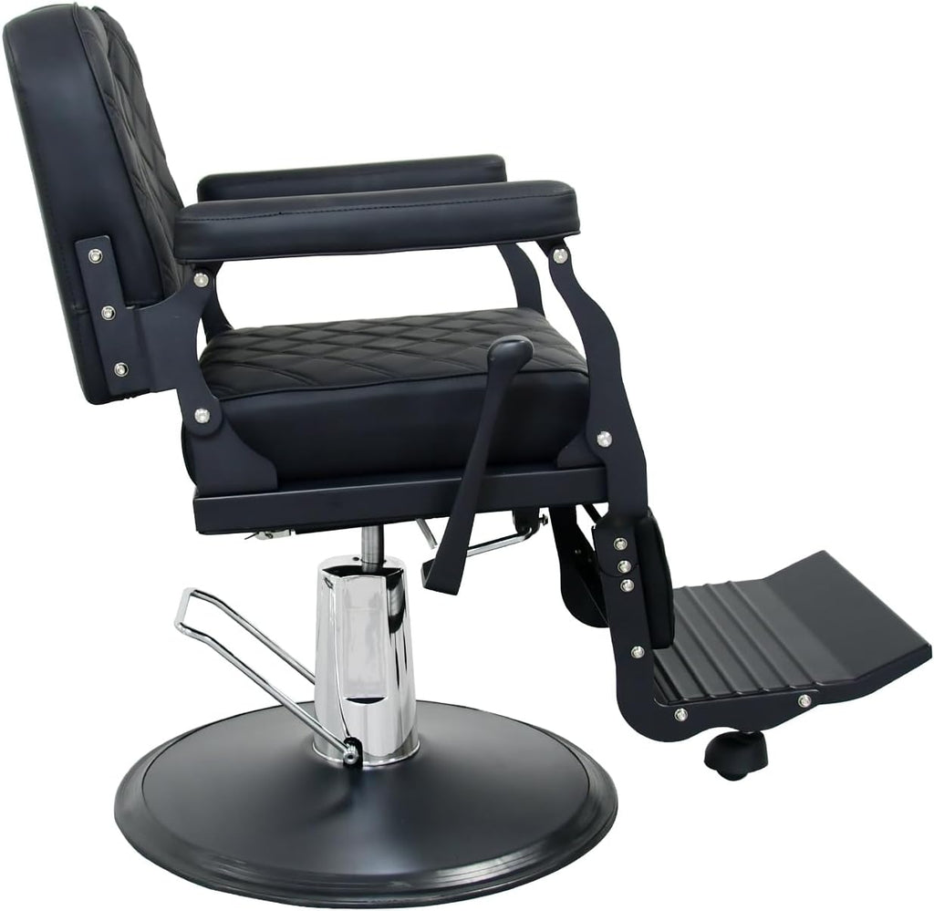 Heavy Duty Vintage Barber Chair，Hydraulic Salon Chair with Headrest for Hairdressers Heavy Tattoo Shampoo Beauty Salon Equipment(Black)