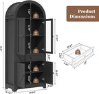 71" Tall Farmhouse Arched Storage Cabinet with Glass Door, Drawer and Barn Door, Versatile Pantry for Kitchen, Bathroom, Dining Room, Black