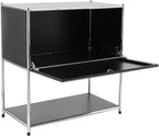 Modern Metal Side Table with Drop-Door & Open Shelf, 27.5" Height Silver & Orange Storage Cabinet for Living Room, Bedroom, Office - Nightstand, Bookshelf, for Small Spaces, Apartments & Dorms(Black)