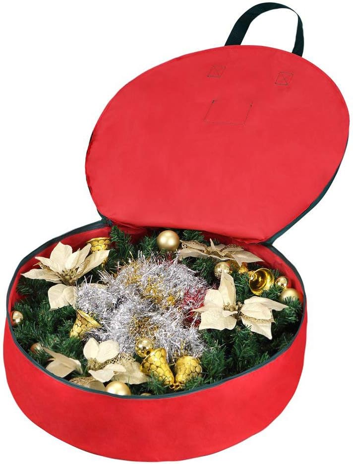 Christmas Wreath Storage Bag 30" - 2 Pack Artificial Wreath Container - Garland Holiday Xmas Wreaths Holder - Sturdy Handles - Card Slot Dual Zipper Strong 420D Oxford (30 Inch, Red)