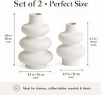 Ceramic Vase Set, Modern White Vases for Living Room Decor | Set of 2 off white ceramic round vases styles pampas, dried stems or empty display for modern neutral decor.