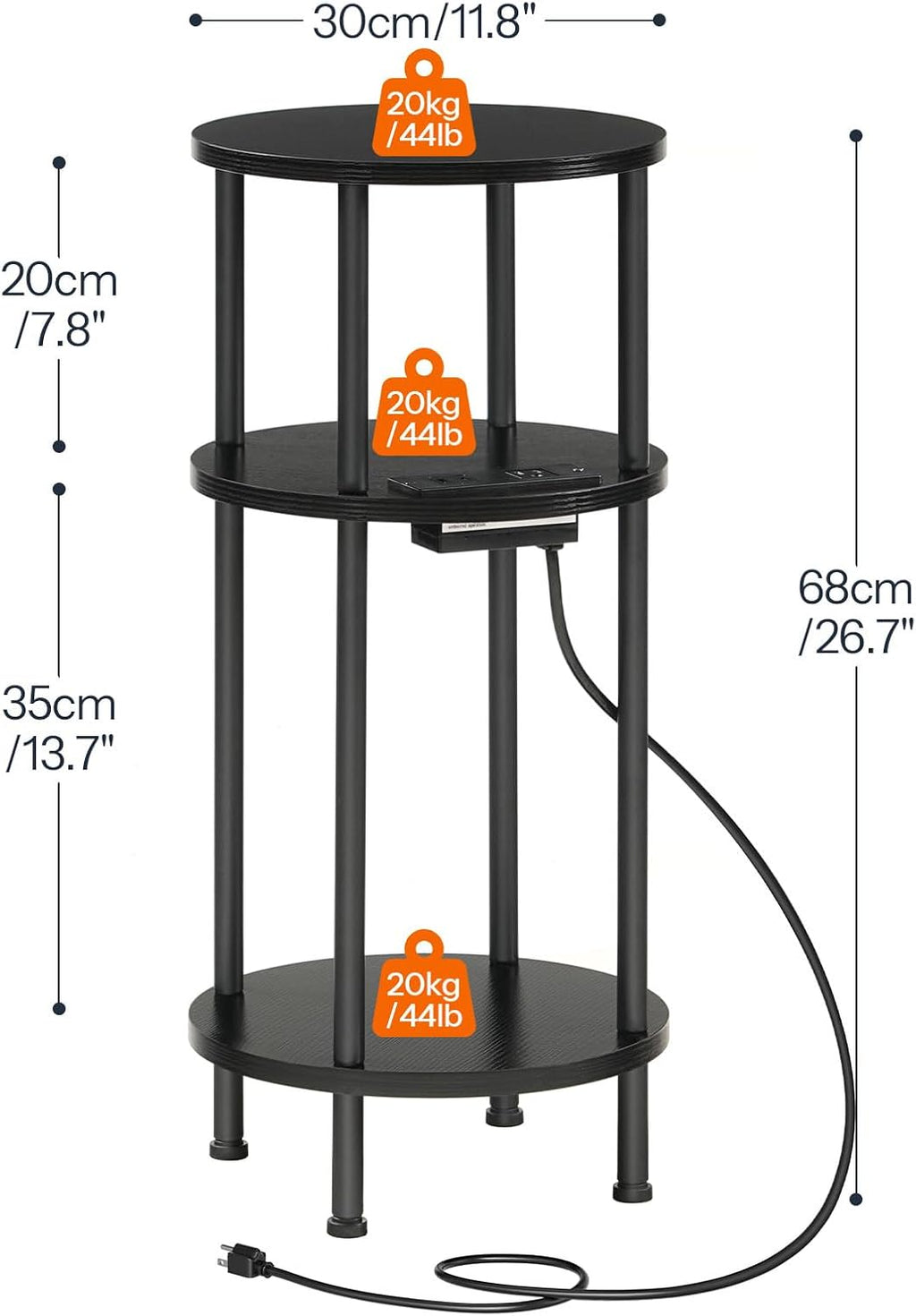 HOOBRO Side Table and Round Side Table Bundle, Round End Accent Table with Sturdy Metal Pedestal, 3-Tier Compact Sofa End Table with Charging Station, BB95BZ01-BB219UBZ01