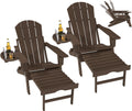 FOOWIN Folding Adjustable Adirondack Chair with Retractable Ottoman Set of 2, HDPE Adirondack Chair w/4 in 1 Cup Holder Trays,All-Weather Resistant Fire Pit Chair for Outdoor Patio Lawn, Coffee