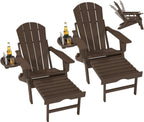 FOOWIN Folding Adjustable Adirondack Chair with Retractable Ottoman Set of 2, HDPE Adirondack Chair w/4 in 1 Cup Holder Trays,All-Weather Resistant Fire Pit Chair for Outdoor Patio Lawn, Coffee