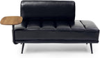55" Modern Upholstered Bedroom Bench with Side Table - 360° Rotating Tray, PU Leather Cushion, Metal Legs for Living Room & Entryway (Black)