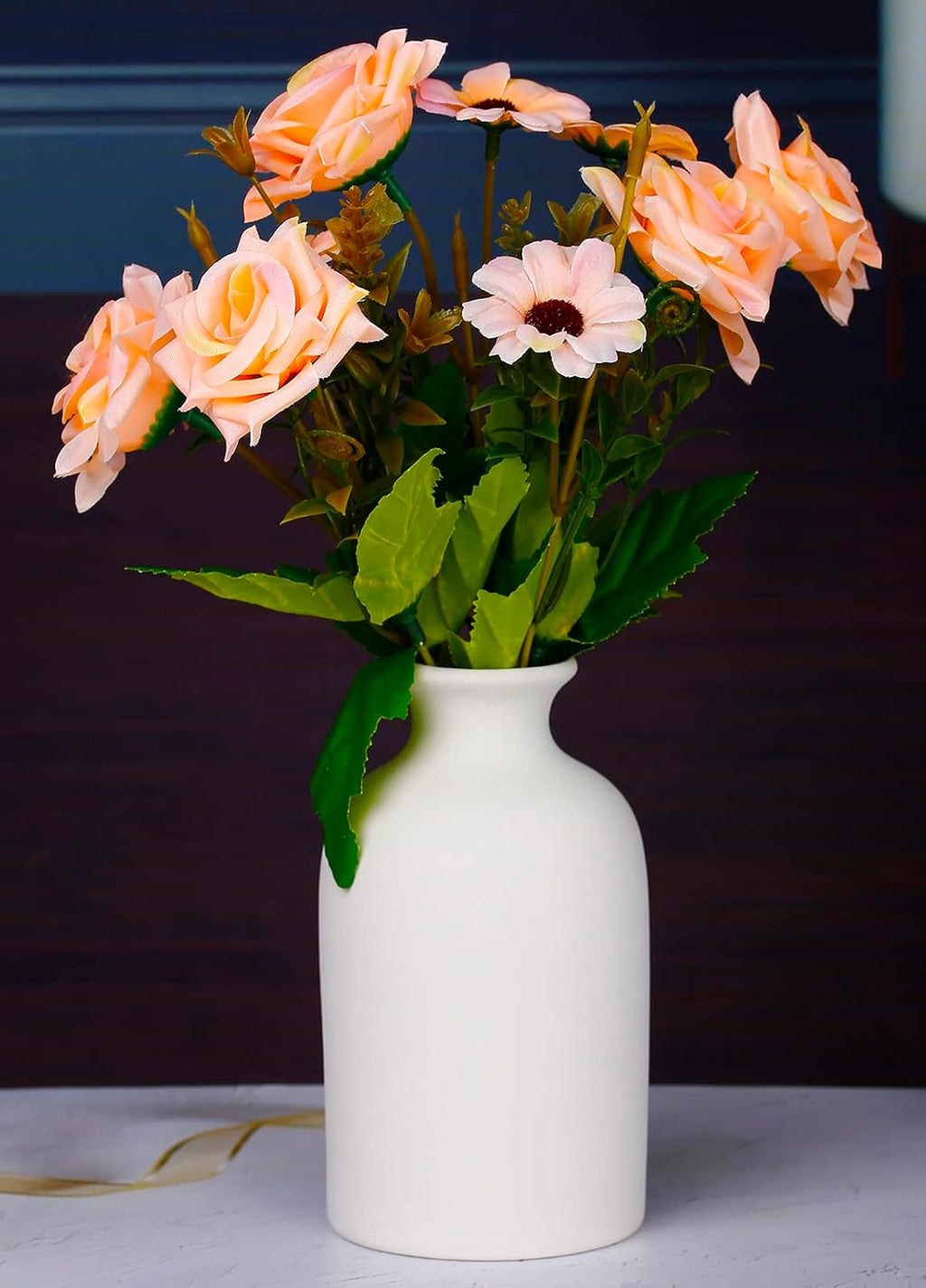 Ceramic White Small Vase, Dry Flower Vases Minimalism Style for Modern Table Shelf Home Decor, Fit for Fireplace Bedroom Kitchen Living Room Centerpieces Office Desk Gift (White, Small)
