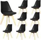 Dining Chairs Set of 8, Mid-Century Kitchen & Dining Room Chairs with Wood Legs and Cushion, Leather Dining Chairs Set for Living Room, Kitchen, Black 8 Pack