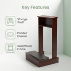Thick Padded Prayer Stool, Solid Wood Kneeling Bench with Storage Shelf, Durable & Stable Kneeler for Home Worship, Meditation, and Religious Devotion