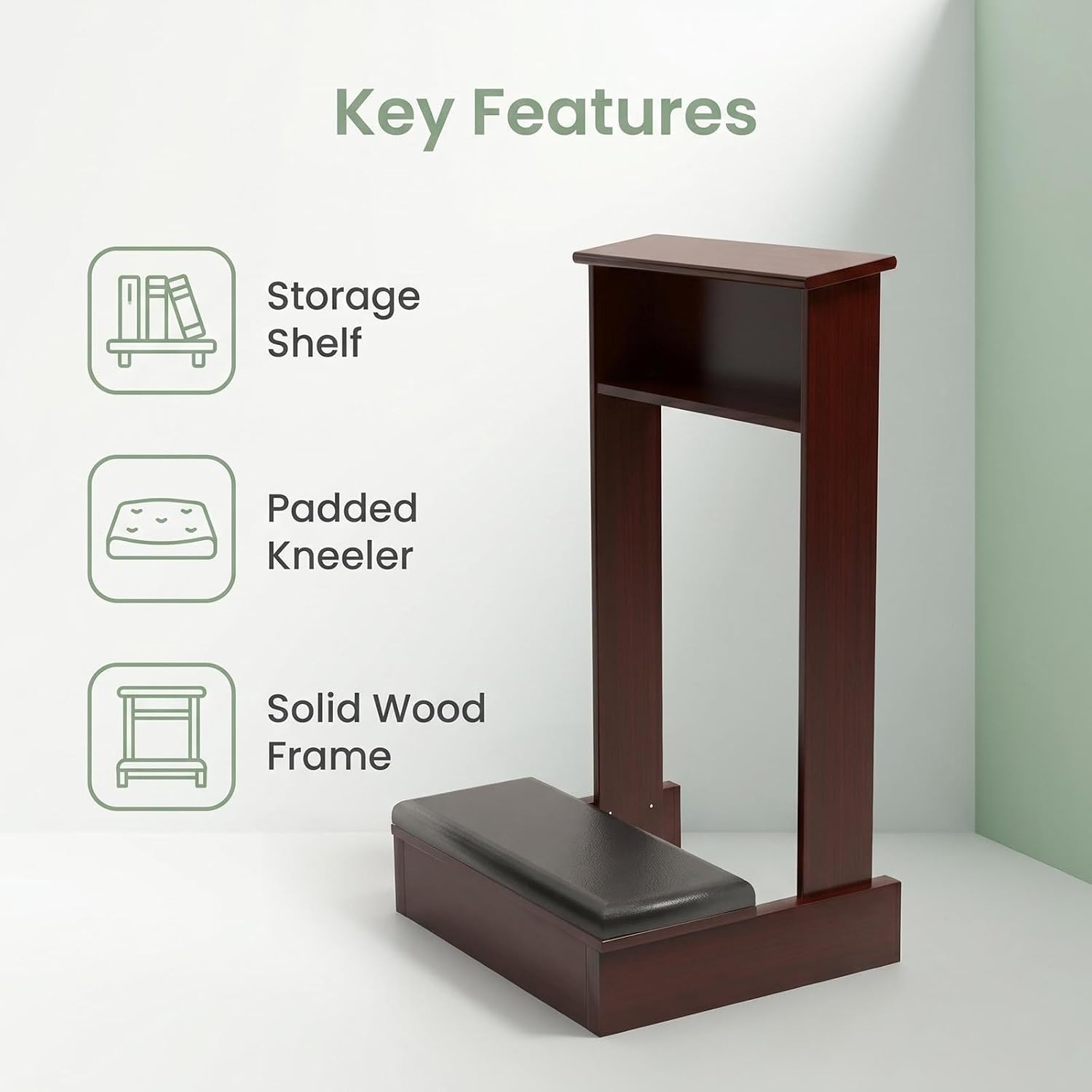 Thick Padded Prayer Stool, Solid Wood Kneeling Bench with Storage Shelf, Durable & Stable Kneeler for Home Worship, Meditation, and Religious Devotion