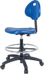 Chair Master-Blue Deluxe Ergonomic Polyurethane Chair. 10" of Height Adjustment (23"-33" Seat Ht). 18" Adjustable Footring 450 lb Capacity. Easy to Clean. for Automotive, Lab, Cleanroom (Blue)