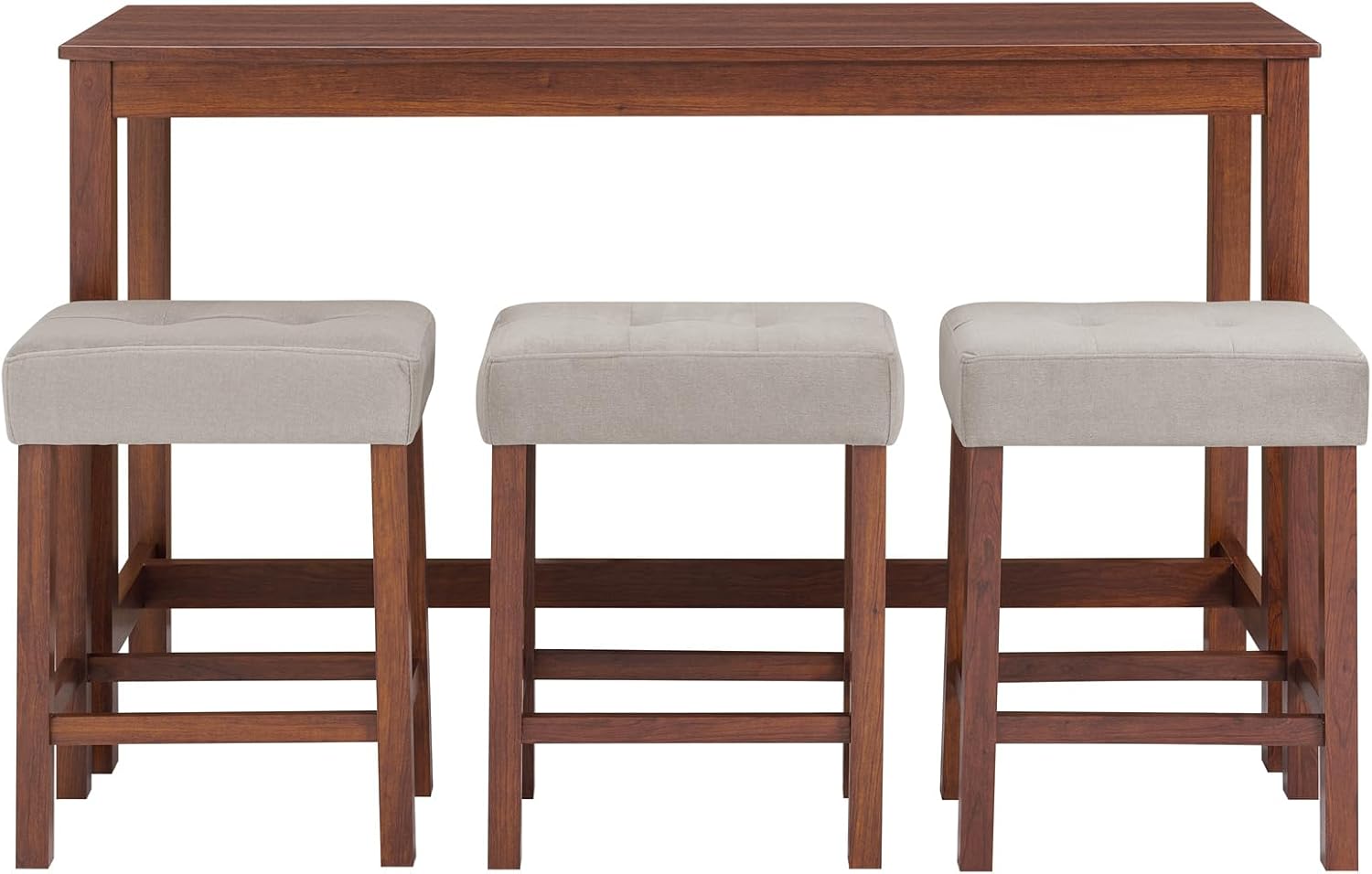 Knocbel Industrial 3-Person Counter Height Bar Table Set with Power Outlet, 4-Piece Dinette Set with Padded Seat Stools, Apartment Condo Small Space Pub Bistro Dining Furniture Set (Cherry)