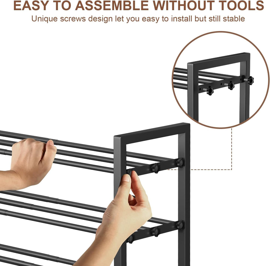 3-Tier Expandable Shoe Rack, Adjustable Shoe Shelf Storage Organizer Heavy Duty Metal Free Standing Shoe Rack for Entryway Closet Doorway (Black)