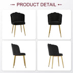 VECELO Velvet Dining Chairs Set of 6, Modern Upholstered Kitchen Chairs with Thick Cushions, Curved Padded Backrest and Metal Legs, for Kitchen, Dining Room, Living Room, Black