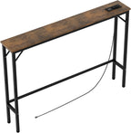 Aduanbang 5.9" Console Table with Outlet – Narrow Sofa Table, Behind Couch Table for Living Room & Hallway, 5.9" x 39.4" x 30", Metal Frame, Rustic Brown