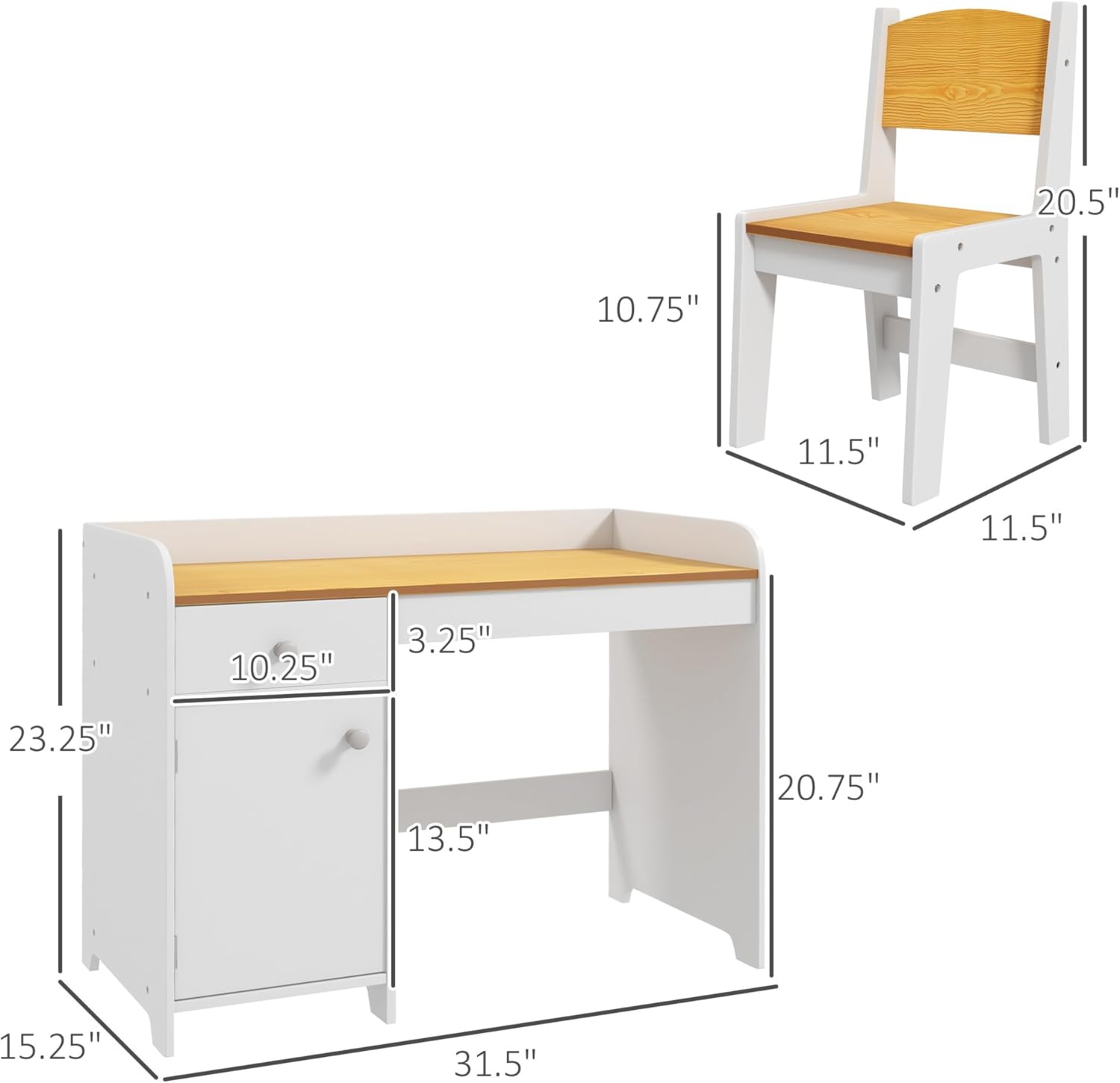 Qaba Kids Desk and Chair Set with Storage Drawer, Study Desk with Chair for Children for Arts & Crafts, Snack Time, Homeschooling, Homework, White