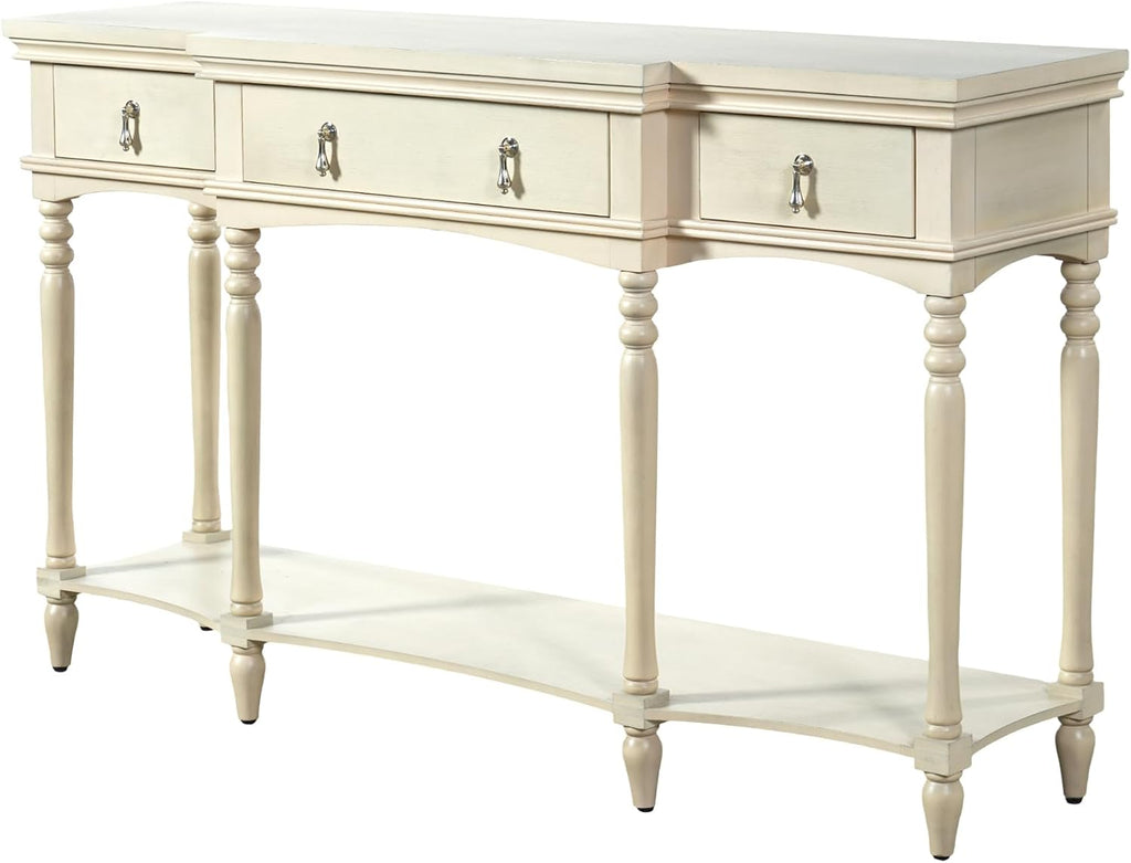 Christopher Knight Home Cally Wood Console Table with Drawers & Bottom Shelf, Narrow Entryway Table with Turned Roman Legs, Traditional Rectangular Wall Table for Living Room Study Hallway, White