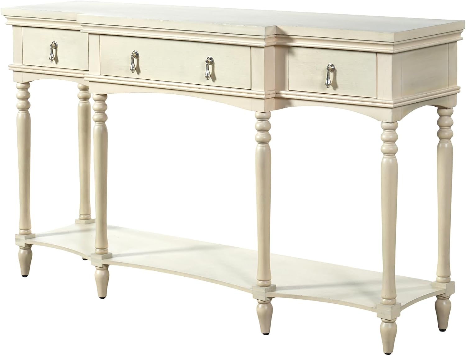 Christopher Knight Home Cally Wood Console Table with Drawers & Bottom Shelf, Narrow Entryway Table with Turned Roman Legs, Traditional Rectangular Wall Table for Living Room Study Hallway, White