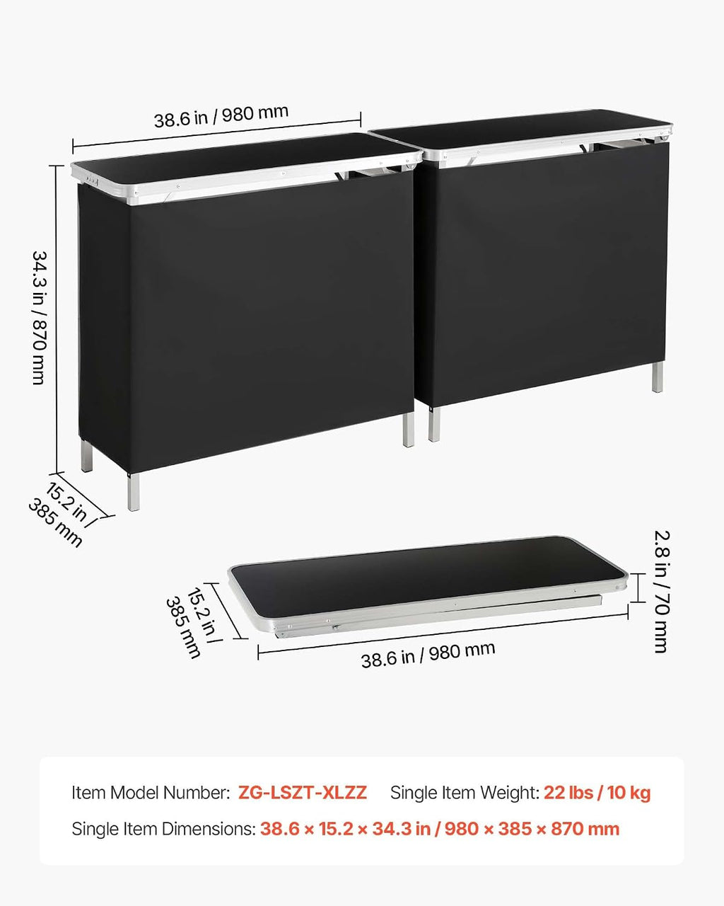 VEVOR Folding Portable Bar Table, 2 pcs, 38.6 x 15.2 x 34.3 in, with Carry Bag, Storage Shelf, Detachable Skirt, Quick and Easy Setup, Foldable Mobile Bartending Station for Events, Party, Tradeshow