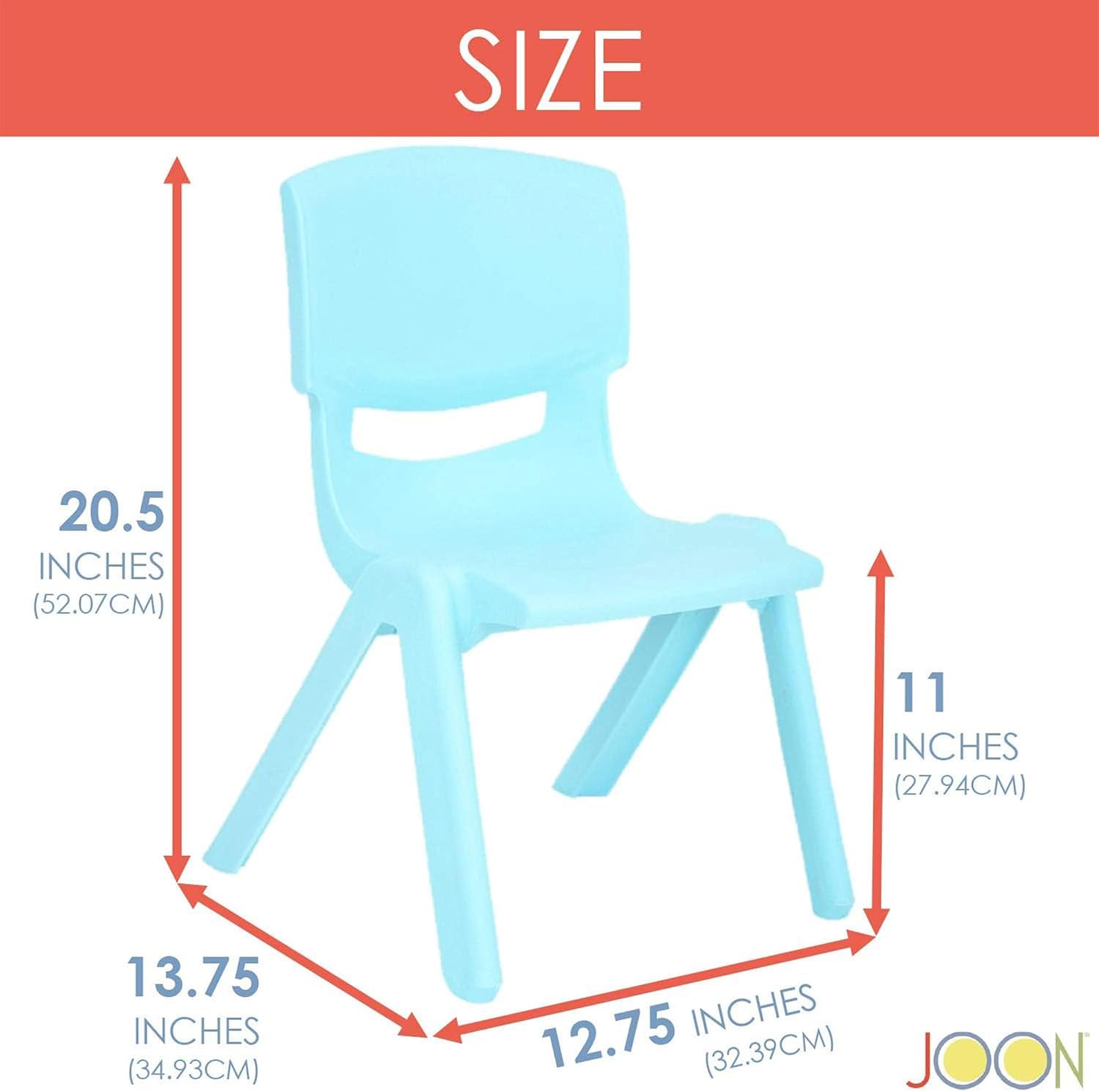JOON Stackable Plastic Kids Learning Chairs (10 Pack), 20.8x12.5 Inches, The Perfect Chair Sets for Playrooms, Schools, Daycares and Home, Colorful Design, 10.5 Inches Seat Height, Baby Blue