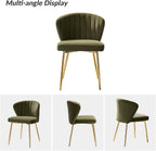 HULALA HOME Velvet Dining Chairs, Modern Small Armless Accent Chair with Gold Metal Legs, Living Room Upholstered Cute Side Chair, Elegant Tufted Back Vanity Chair for Bedroom, Moss