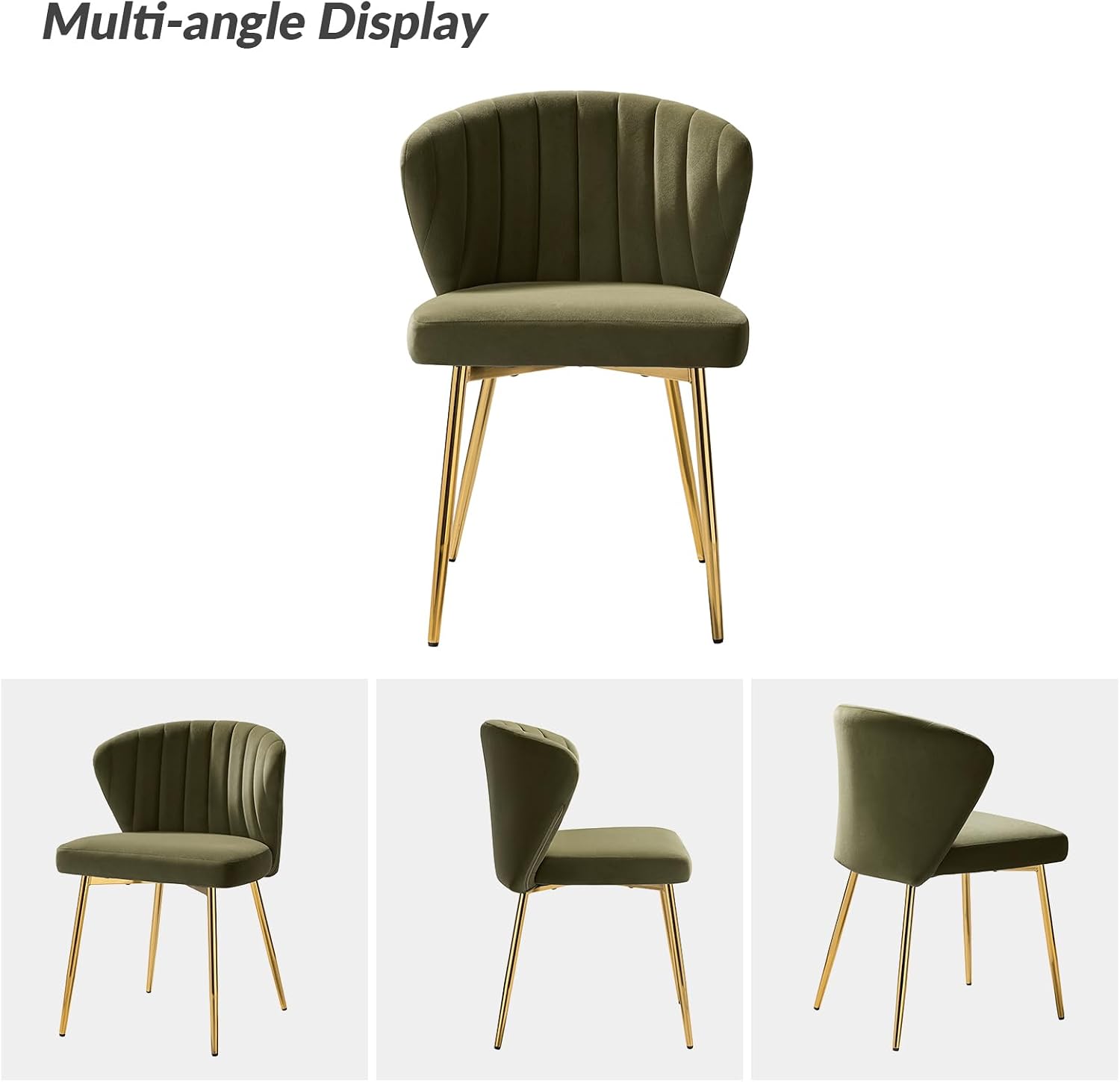 HULALA HOME Velvet Dining Chairs, Modern Small Armless Accent Chair with Gold Metal Legs, Living Room Upholstered Cute Side Chair, Elegant Tufted Back Vanity Chair for Bedroom, Moss