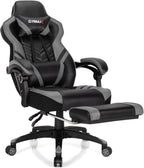 GYMAX Gaming Chair, Ergonomic Computer Chair with Footrest, Linkage Armrests & Lumbar Cushion, Big Wide High Back Video Gaming Chair, Reclining Office Rolling Chair for Adult/Teens (Gray)