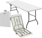 6FT Heavy Duty Folding Table, Portable Plastic Utility Table with Locking Legs & Handle, Indoor Outdoor Commercial Table for Watch Party, Tailgate, BBQ, Camping, Events, Backyard Dining White