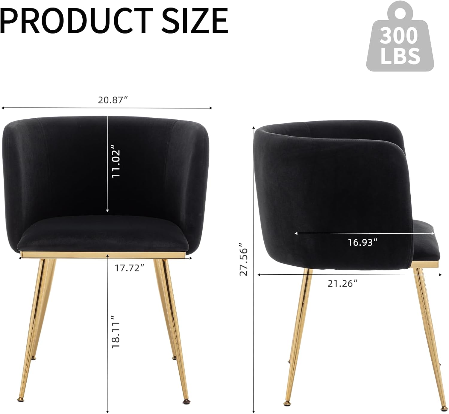Canxkun Velvet Dining Chairs Set of 4, Barrel Dining Chairs with Gold Metal Legs, Modern Upholstered Dining Room Chair for Dining Room, Kitchen, Vanity (Black)