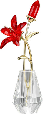Crystal Lily Figurine, Glass Flowers with Stem,Flower Collectible Gifts for Woman, Wedding Party Decor(Red)