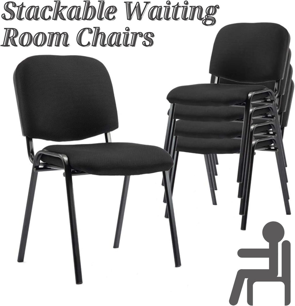 Stackable Chairs, Waiting Conference Room Office Reception Chair Armless Guest Stacking Chair for Breakroom Banquet Lobby Hall Training Room (Mesh-Cushion,Black,5PCS)