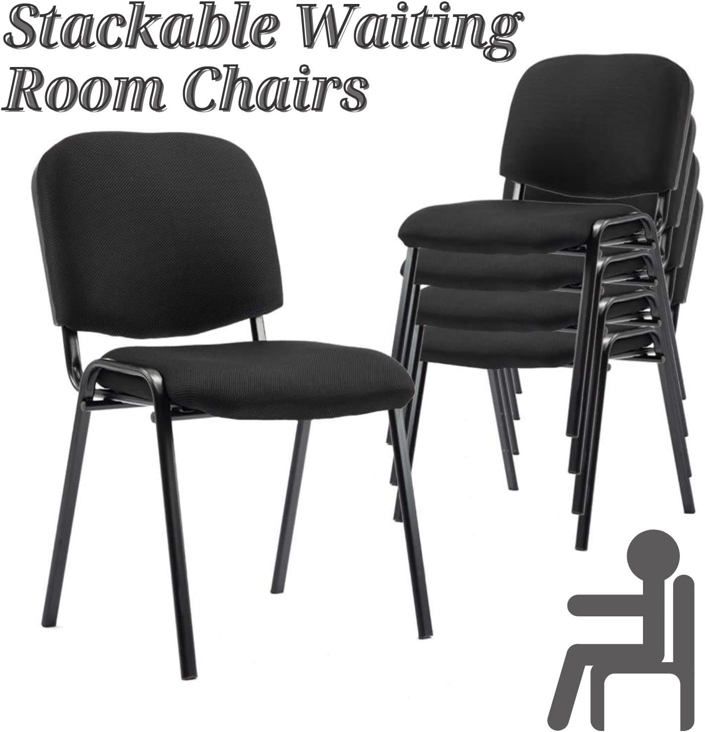 Stackable Chairs, Waiting Conference Room Office Reception Chair Armless Guest Stacking Chair for Breakroom Banquet Lobby Hall Training Room (Mesh-Cushion,Black,5PCS)