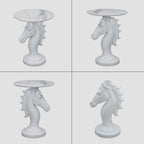 Modern Horse Statue Side Table - Round Faux Marble Top Accent Pedestal with Sculpture Base for Entryway & Living Room, White