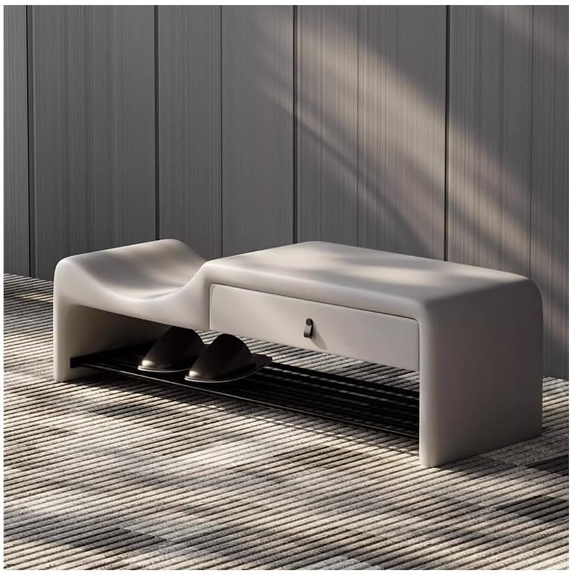 Footrest Bedroom Bench for Simple Italian Entrance Shoes, with Storage Drawer for Parents and Children, Stainless Steel, Shelf Height for Shoes Benches Punta Bed (Light Gra