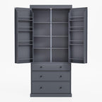 Freestanding Kitchen Pantry with 3 Dawers & 3 Shelves, Double Door with 6 Shelves, Rectangular Storage Cabinet, Modern, for Living Room, Dining Room, Gray