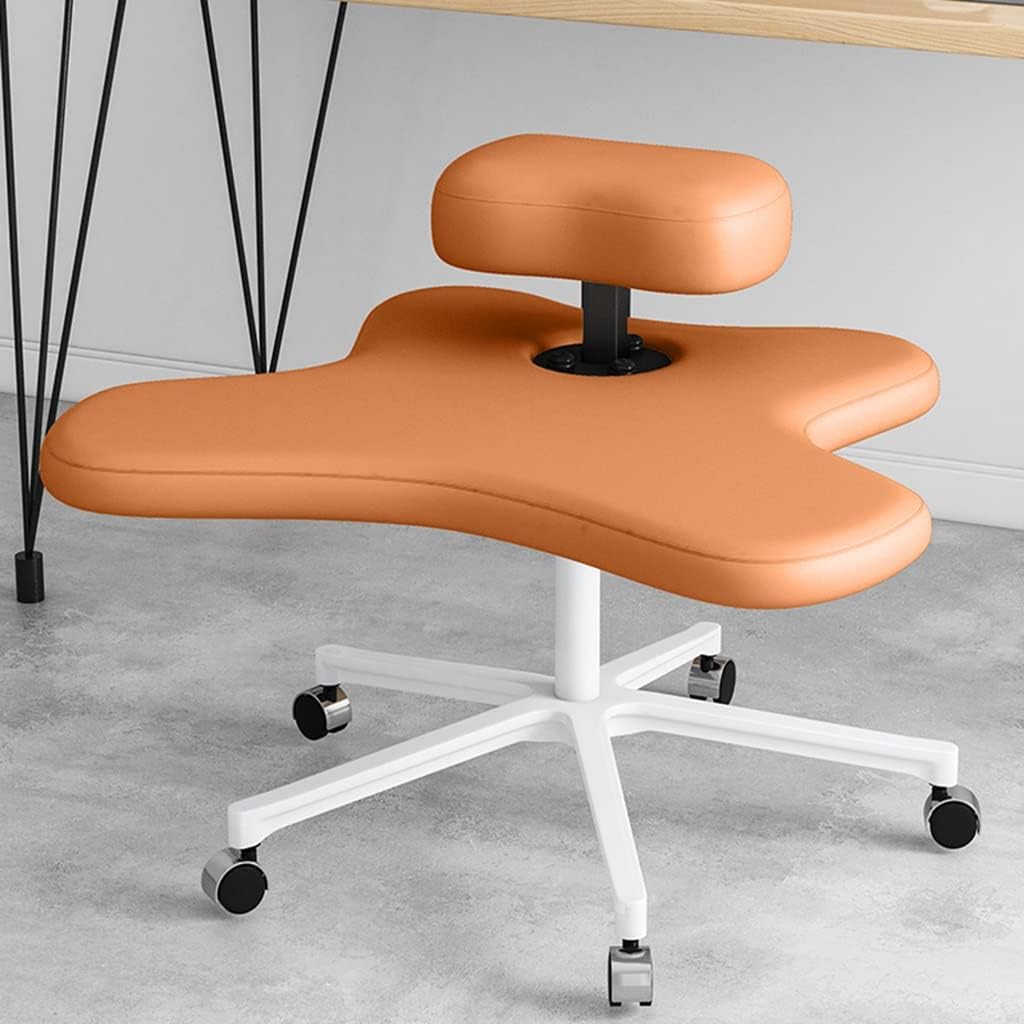 Kneeling Chair, Ergonomic Seat, Five Pronged with Caster Support Legs, Height Adjustable Stool for Posture Improvement and Correction, Suitable Home Office Use, Multi Colour Options (Orange)