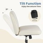 DUMOS Criss Cross Chair No Wheels, Wide Seat Cross Legged Office Desk Vanity Chair, Faux Leather Armless Height Adjustable Swivel Task Computer Chairs for Home, Study, Beige PU