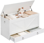 HOOBRO Storage Chest, 39.3" Toy Chest with Drawer, Wooden Storage Bench, Sturdy Entryway Bench Supports 220 lb, Shoe Bench, Safety Hinge, U-Shaped Opening, Easy Assembly, White WT710CW01G1