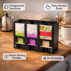 Tea Bag Organizer – 3 Compartment Tea Bag Holder & Dispenser, Holds 90+ Tea Bags, Tea Storage Organizer for Countertop, Cabinet, Coffee Bar or Kitchen - Made In The USA