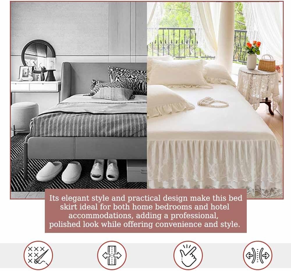 Queen Size Lace Ruffled Bed Skirt, 17 Inch Drop Easy Fit Bedskirt Bed Sheet for Hidden Box Spring & Under Bed Storage