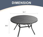 VICLLAX 53" Round Patio Dining Table for 6-8, All Weather Metal Outdoor Table with 1.57" Umbrella Hole and Surdy Frame for Garden Lawn Deck, Black