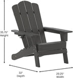 Flash Furniture Newport Adirondack Chair with Cup Holder, Weather Resistant Poly Resin Adirondack Chair, Gray