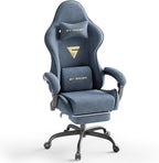 Gaming Chair Racing for Adult, Office Chair with Footrest Massage Lumbar Cushion, Velvet Fabric Reclining Video Game Chairs, Ergonomic Computer Chairs Height Adjustable, for Home Streaming, Grey