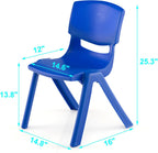 12 Pack Premium 13.8" H Plastic Stackable School Chairs - Classroom & Kids Desk Chair, Toddler & Child Lawn Seating - Flexible, Durable & Easy Storage - Blue