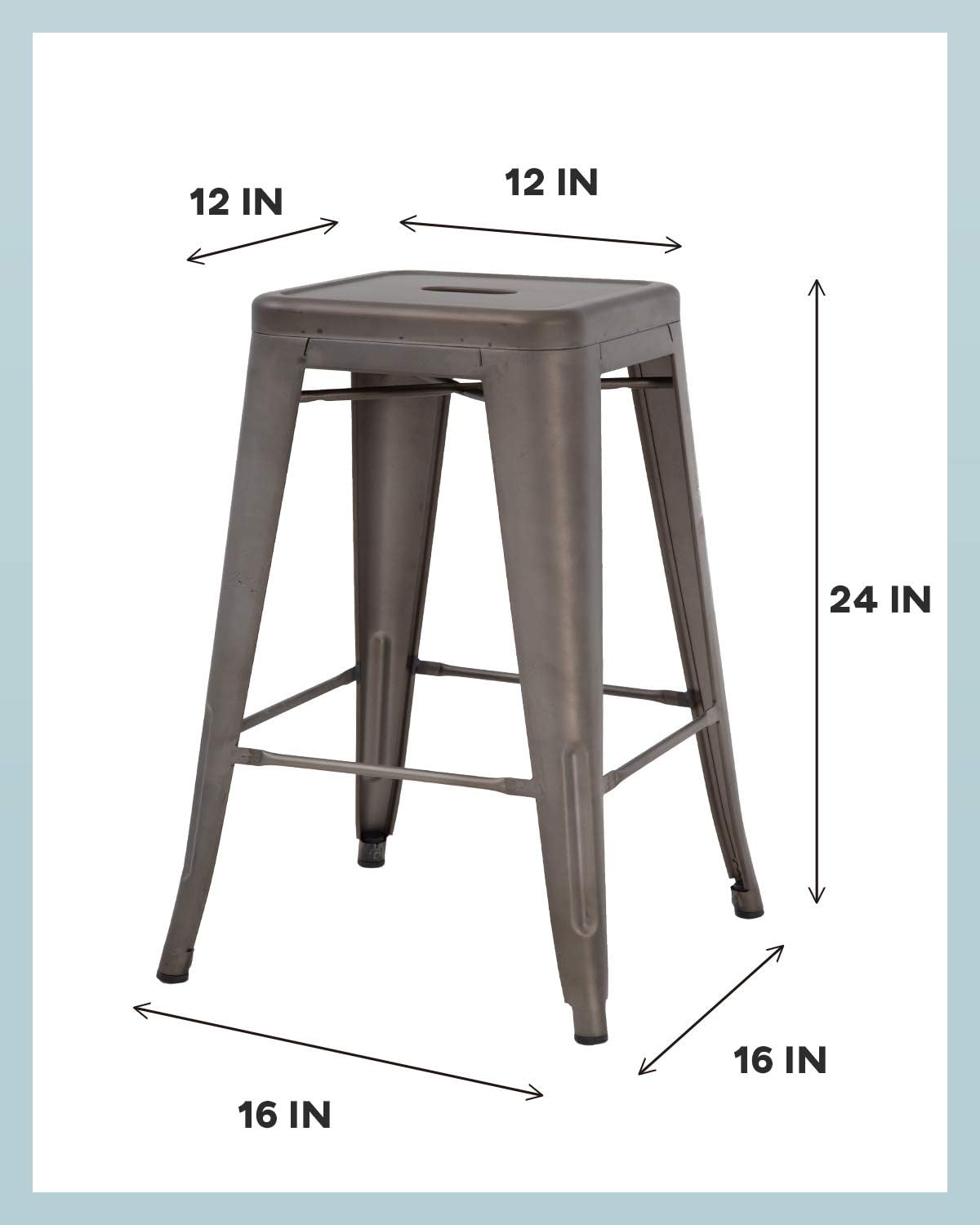 FDW 24 Inch Metal Stools Bar Stools Set Height Stackable Barstools Indoor Outdoor Dining Backless Kitchen Bar Stools Set of 4 (Brown)