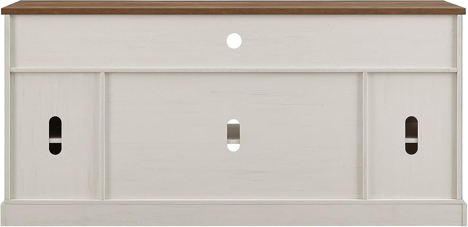 OKD 70" Farmhouse Buffet Cabinet w/Sliding Barn Door, Antique White | 2 Storage Cabinets, Large Open Shelf, Rustic Sideboard, Wood Coffee Bar, Dining Room, Kitchen, Living Room