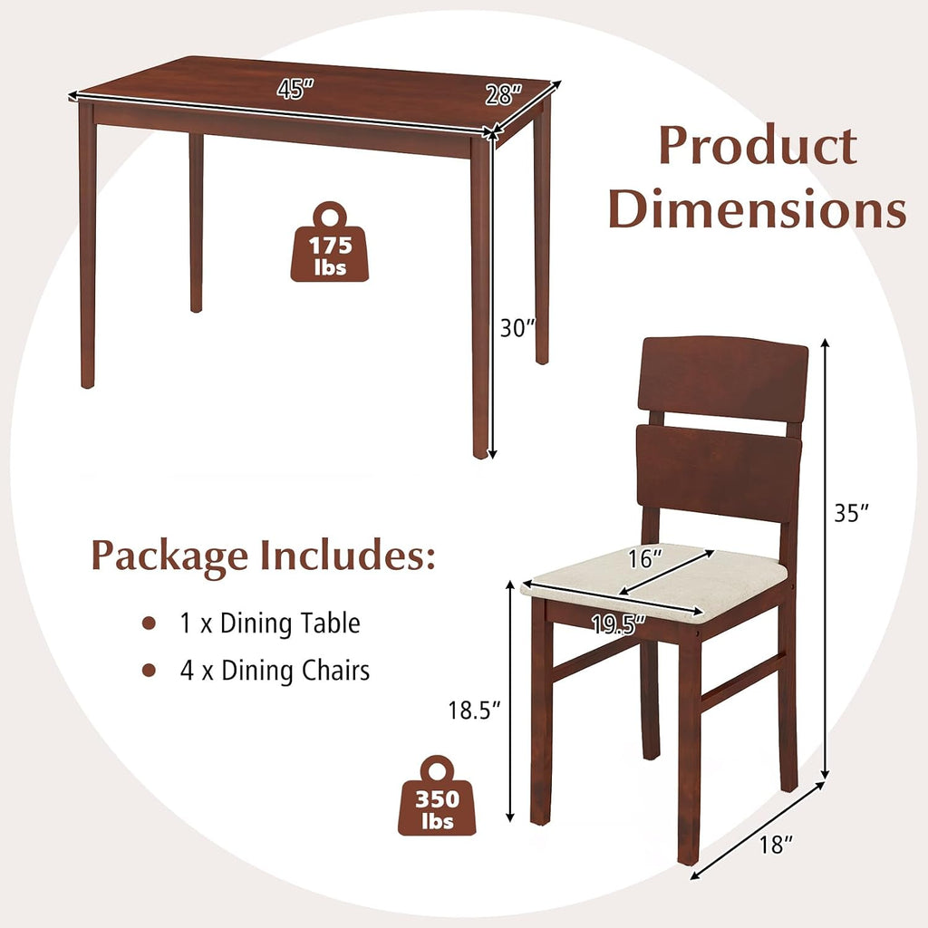 Tangkula Dining Table Set for 4, Dinette Set with Table and 4 Padded Seat, Rubber Wood Legs, Curved Backrest, Mid-Century Modern Kitchen Table and Chairs Set of 4 for Living Room, Dining Room