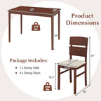 Tangkula Dining Table Set for 4, Dinette Set with Table and 4 Padded Seat, Rubber Wood Legs, Curved Backrest, Mid-Century Modern Kitchen Table and Chairs Set of 4 for Living Room, Dining Room