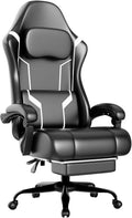 Ergonomic Gaming Chair, Video Game Chair with Pocket Spring Cushion and Footrest, Height Adjustable Computer Chair with Swivel Seat and Headrest (White)