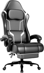 Ergonomic Gaming Chair, Video Game Chair with Pocket Spring Cushion and Footrest, Height Adjustable Computer Chair with Swivel Seat and Headrest (White)